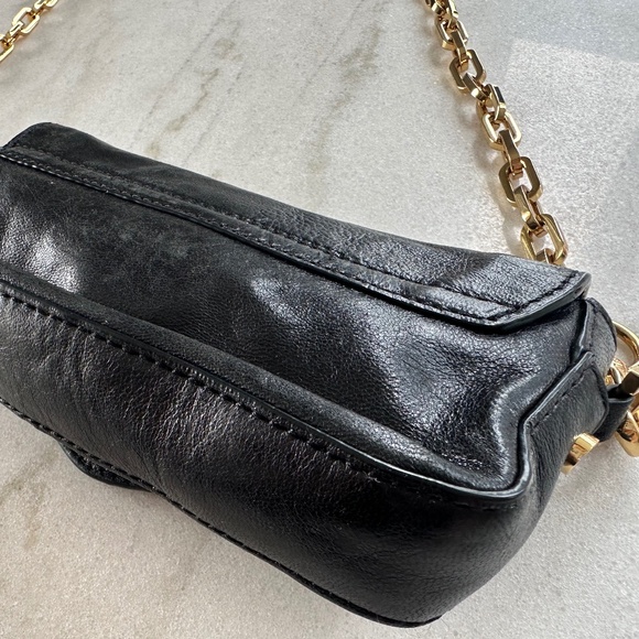 Tory Burch Mini Robinson Crossbody Purse, Black Leather with Gold Chain - Picture 14 of 16